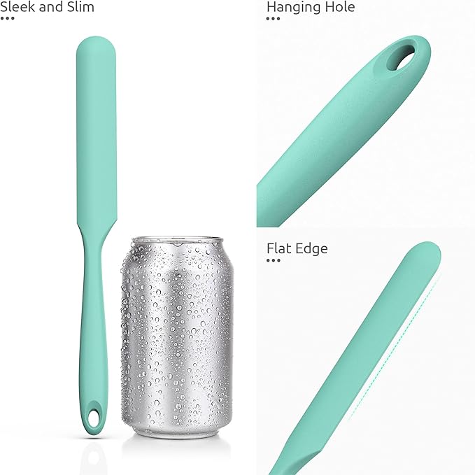 U-Taste Skinny Silicone Jar Spatula: 600ºF Heat-Resistant Food-Grade 10in Long Narrow Sourdough Stirring Stick, Seamless Flexible Peanut Butter Spreader for Scraping Icing Bread Cream, Jam (Aqua Sky)