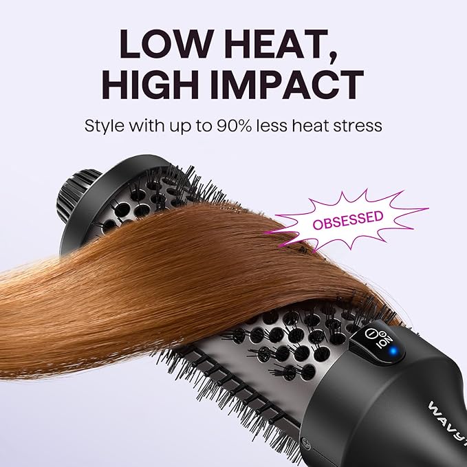 Wavytalk Thermal Brush Blowout Boost Grande, 1.77 Inch Heated Round Brush for Long Hair, Tourmaline Ceramic Negative Ion Technology Reduce Hair Damage, Dual Voltage Black