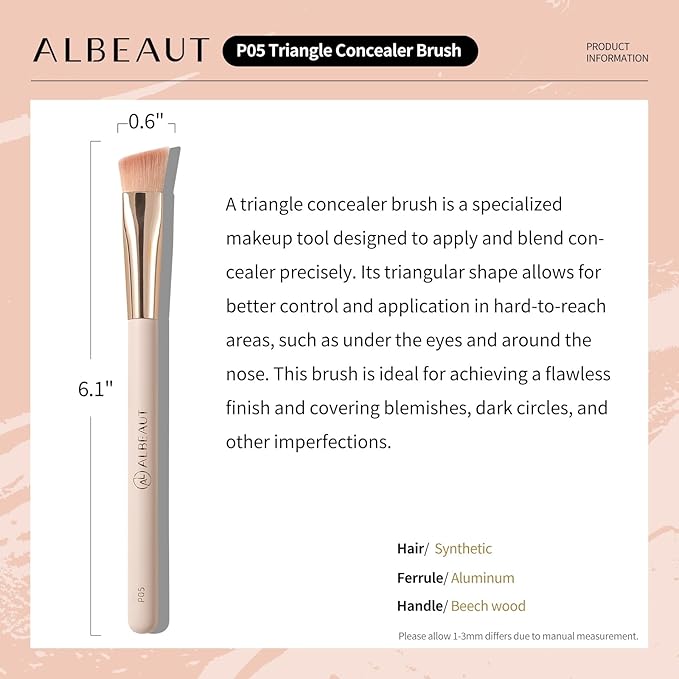 Triangle Concealer Brush, Angled Under Eye Brightening Brush for Liquid Cream Powder Small Nose Contour Foundation Makeup Brush