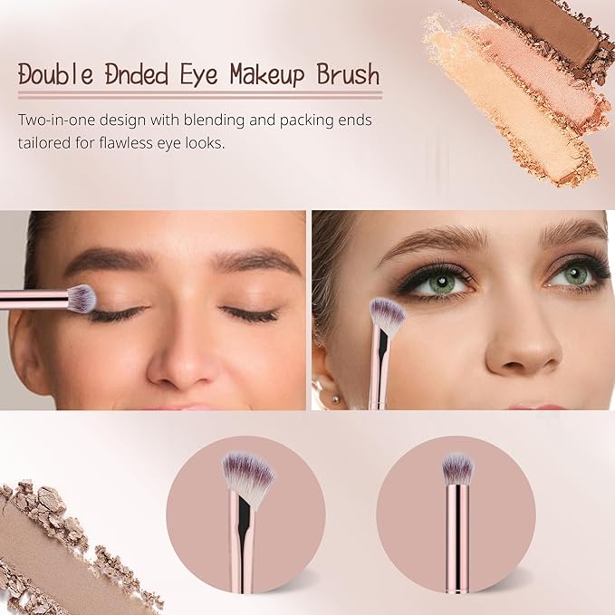 Makeup Brush Set, 4PCS Dual Ended Foundation, Powder, Contour, Concealer, eye Make up Brushes For Liquid Blending Cream Bronzer, Kabuki Face Brushes Makeup