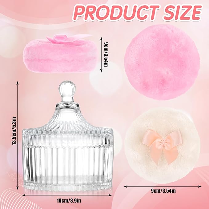 Body Powder Puff and Container, 2PCS 3.54" Powder Puff and 1PCS 5.3x3.9 Powder Container, Large Dusting Powder for Women Body Puff