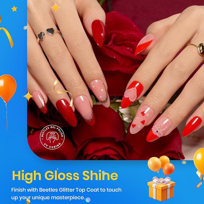 Beetles Red Gel Polish Set - 6 Colors Burgundy Red Gel Nail Polish Popular Shimmer Red-Obsession Collection Nails Art Design Soak Off Uv LED Nail Kit Minicure DIY Home Gifts for Women