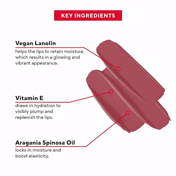 Mirabella - Sealed with a Kiss Full-Coverage Moisturizing Lipstick, Richly Pigmented, Creamy Lip Makeup, Hydrating Mineral-Based Lip Color with Antioxidant Vitamin E, Shine Shades, Rosy Rogue