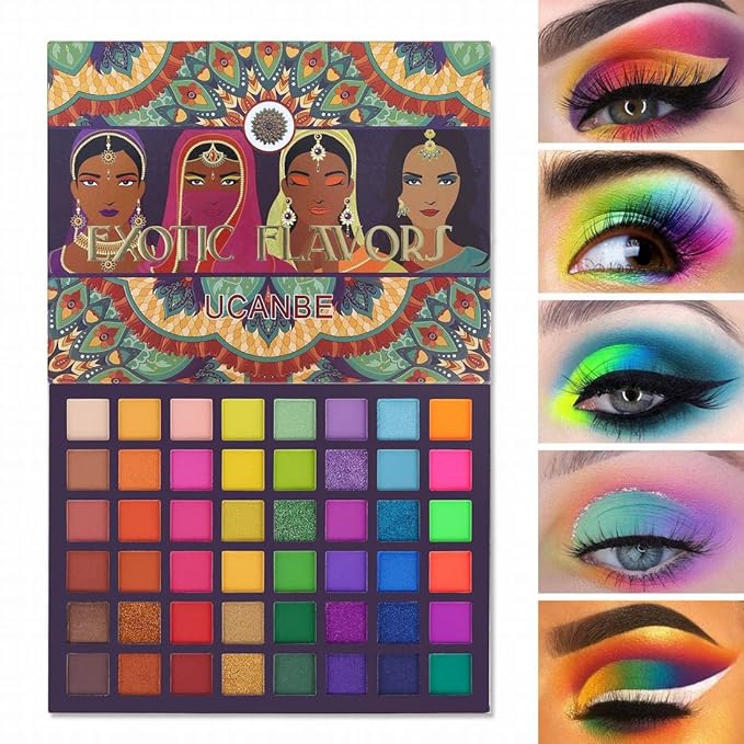 UCANBE EXOTIC FLAVORS Neon Eyeshadow Makeup Palette - 48 Colorful High Pigmented - Rainbow Matte Shimmer Glitter Eye Shadow Make Up Pallet Gift Set