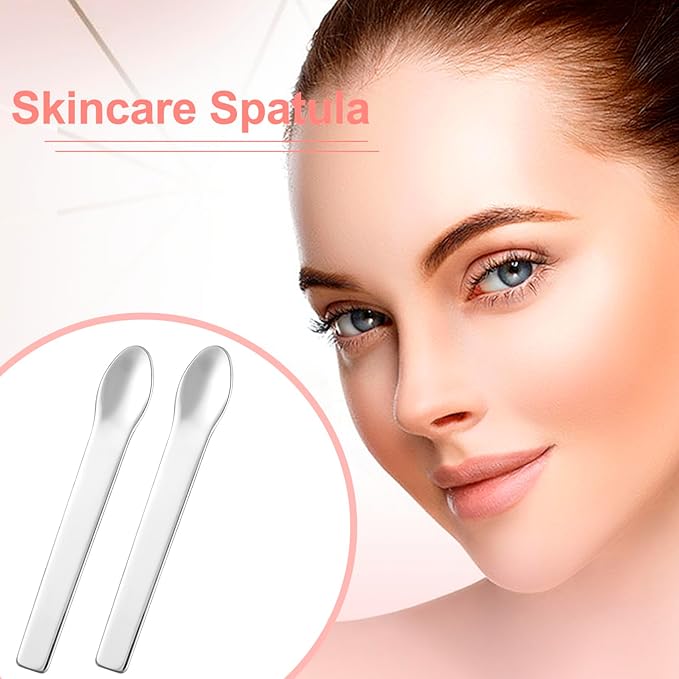 3pcs Mini Metal Makeup Spatula, Reusable Cosmetic Cream Spatulas Spoon, Skincare Scoop Applicator Facial Massage Beauty Tools for Mixing and Sampling Face Eye Cream- Silver