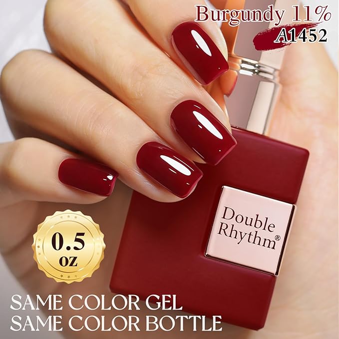 Double Rhythm 15ML Gel Polish Pure Sheer Same Color Same Bottle Soak Off Gel Polish Art Manicure Salon DIY at Home Gifts for Girls Women (Burgundy Red-A1452)