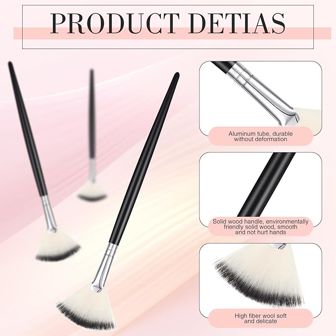 12 Pcs Soft Facial Fan Brush Blush Makeup Brush Face Mask Acid Applicator Multi Use Cosmetic Tools for Peel Mask Makeup for Mud Cream(Black Silver)