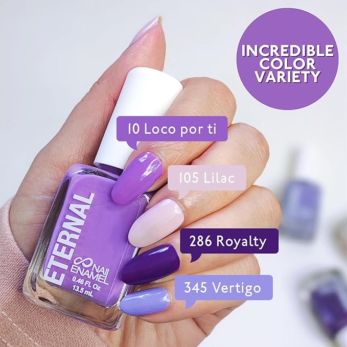 Eternal Purple Nail Polish Set for Women (HOLA BONITA) - Light Pink Nail Polish Set for Girls - Lasting & Quick Dry Fingernail Polish Kit for Home DIY Mani Pedi - Made in USA, 13.5mL (Set of 4)