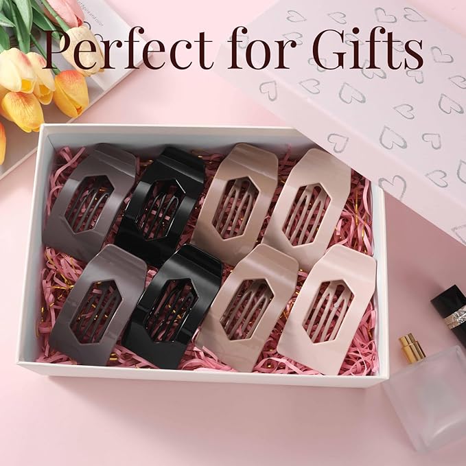 8 Pack Neutral Flat Hair Clips for Women – Large Glossy No-Slip Rectangle Claw Clips Thick & Thin Hair in Black, Blonde and Brown, Strong Hold Square Hair Accessories for Work or Daily Wear