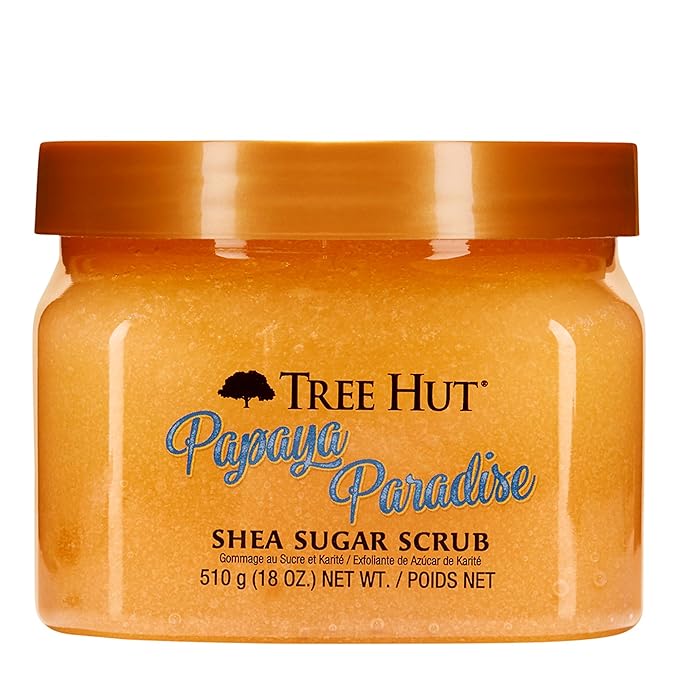 Tree Hut Papaya Paradise Shea Sugar Scrub, Exfoliating, Hydrating & Moisturizing Body Scrub with Shea Butter & Nourishing Essential Oils, Smooth & Soften Skin, 18 oz