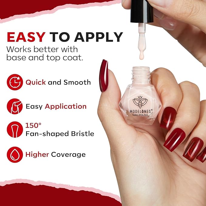 modelones Pink Nail Polish Set, Red Cat Eye 6 Colors Quick Dry Mini Finger Long Lasting Fast Drying DIY Manicure Kit Nail Art Home Salon Valentine's Day Gifts for Women Girl