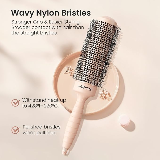 AIMIKE Round Brush for Blow Out, Extra Long Round Hair Brush w/Nano Thermal Ceramic & Ionic Tech, for Blow Drying & Styling, Curling and Shine - Barrel 1.7 inch