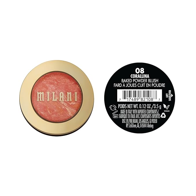 Milani Baked Blush, Powder Blush for Cheeks, Cruelty Free Makeup - Shape, Contour & Highlight Face for a Shimmery or Matte Finish -Corallina