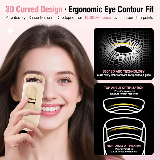 DUDUDU Heated Eyelash Curler, Portable Travel-Size Mini Electric Heated Lash Curler - 2-Level Adjustable Temp & Type-C Recharge, 10S Heat 3S Style 24H Lift for Long-Lasting Natural Effortless Curves