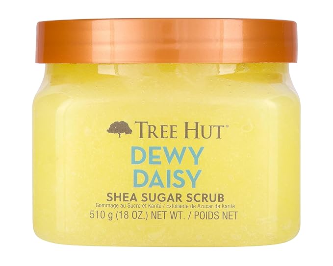Tree Hut Dewy Daisy Shea Sugar Scrub, Exfoliating, Hydrating & Moisturizing Body Scrub with Shea Butter & Nourishing Essential Oils, Smooth & Soften Skin, 18 oz