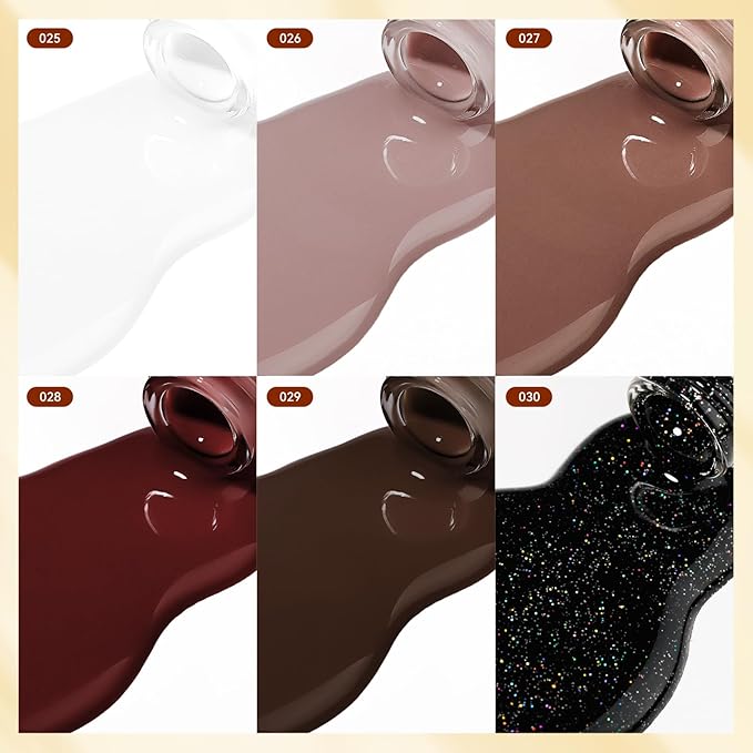 MIZHSE Brown Nail Polish Set - 6 Colors Nude White Glitter Winter Collection Quick Dry DIY Nail Art Salon Gift For Women