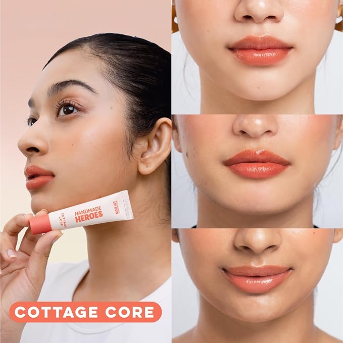 Handmade Heroes 100% Natural Vegan Tinted Lip Gloss with Hyaluronic Acid - Lightweight Moisturizing Soft Lipstick for Dry Lips - Cottage Core (Pink)