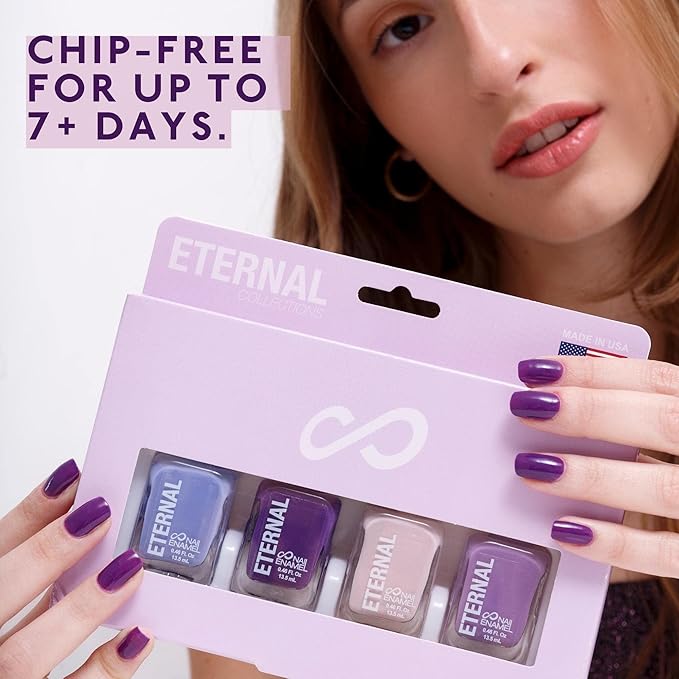 Eternal Purple Nail Polish Set for Women (HOLA BONITA) - Light Pink Nail Polish Set for Girls - Lasting & Quick Dry Fingernail Polish Kit for Home DIY Mani Pedi - Made in USA, 13.5mL (Set of 4)