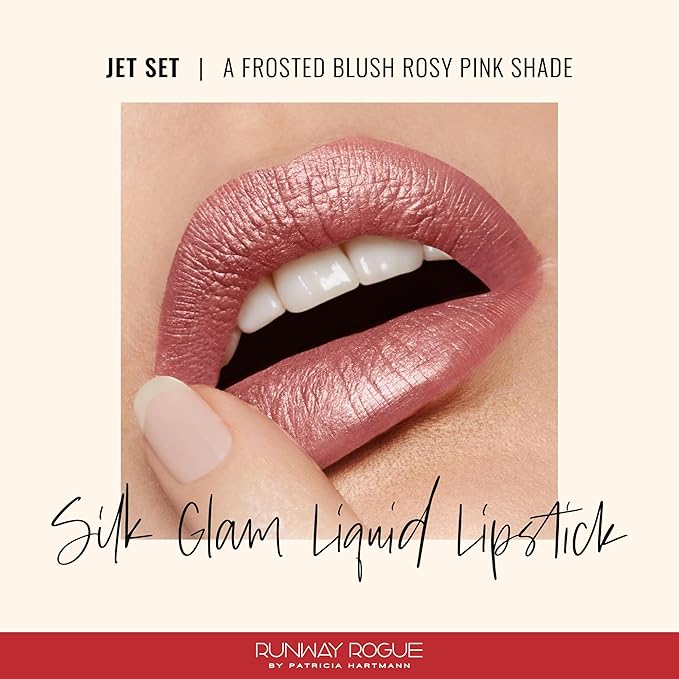 Runway Rogue Silk Glam Liquid Lipstick, Long Wear Frosted Blush Rosy-Pink Lipstick, ‘Jet Set’