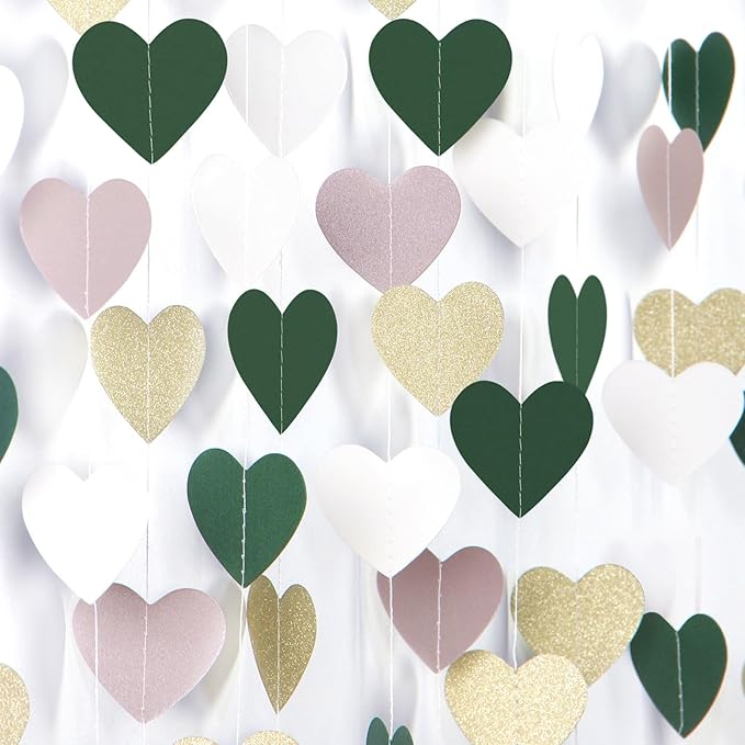 Sage-Green Gold Nude-Pink Party-Decorations Garland - 52Ft Boho Champagne Paper Streamers Banner,Birthday Bachelorette Baby Bridal Shower Wedding Engagement Fall Autumn Christmas Hanging Decor Ouruola