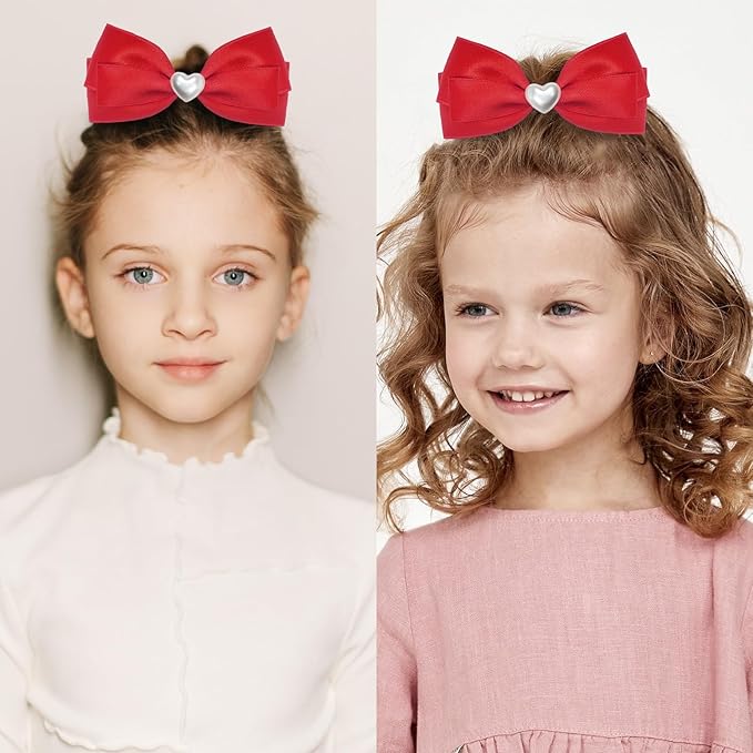 2pcs Red hair bows for girls, cute bow hair clips for women, red hair bow with alligator hair clip, christmas and valentines hair bows, hair accessories for girls