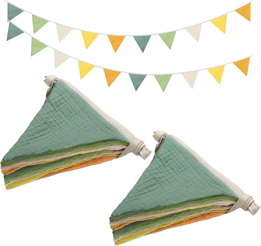2PCS Pennant Banner Flags, Fabric Bunting Banner Nursery Garland Decor, Baby Shower Garland, Triangle Flags for Baby Boy Room, Playroom, Boho Birthday Party Decor, Each 7.75 ft (Green Yellow)