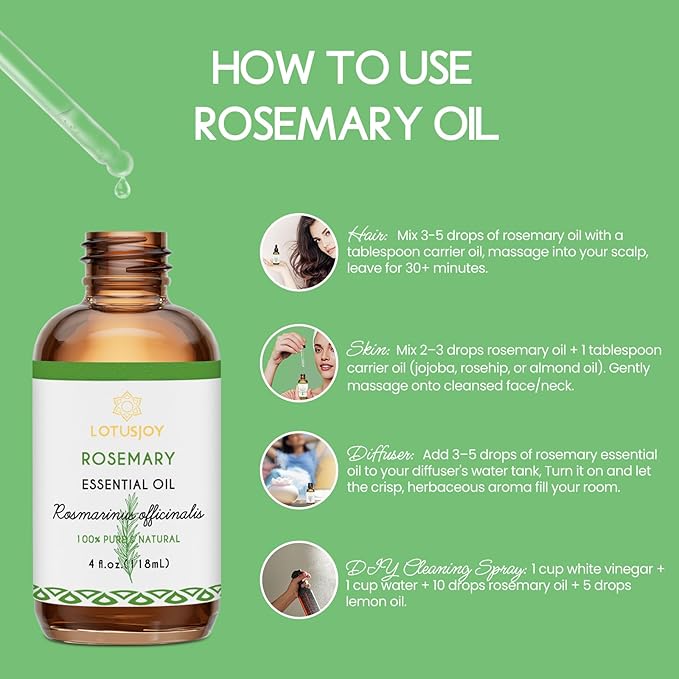 Rosemary Oil for Hair Growth - 100% Natural Aromatherapy Oil for Beauty DIY Home Care - 100% Pure Rosemary Essential Oil 4 Oz