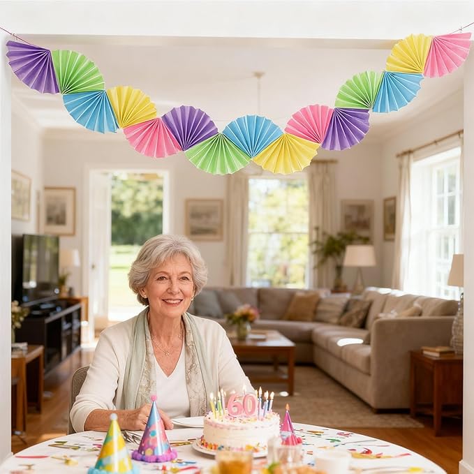 Banner Garland Fan-Shaped, Macaron Colors Wall Decor Party Decorations for Birthday Wedding College Nurse Graduation Christmas Holiday, Festive Supplies