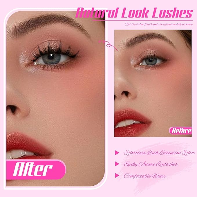 Veleasha Manga Lashes Spiky Natural Eyelashes Cosplay Anime False Eyelashes 14 Pairs 3D Lightweight 8-15mm Cotton Band Soft 100% Handmade Fairy Manhua Lashes (3D11)