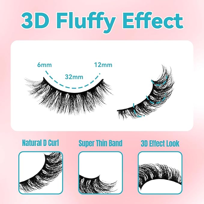 Strip Lashes Kit Fluffy False Eyelashes With Strip Lash Glue Mink 10 Pairs False Lashes Magnetic Lashes Kit by GEMERRY, A04