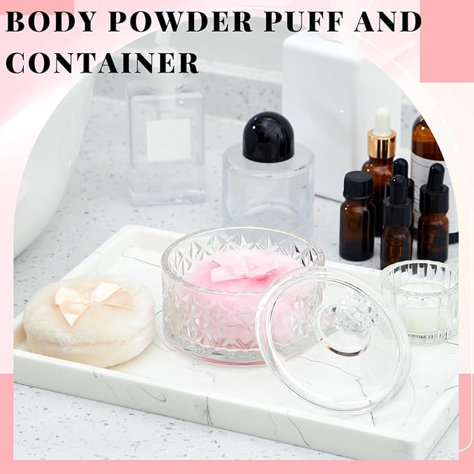 Tioncy 3 Pcs Large Body Powder Puff and Container Powder Container with Puff Crystal Case Soft Washable Reusable Velour Face Body Glitter Wet Dry Makeup(Diamond,Clear)