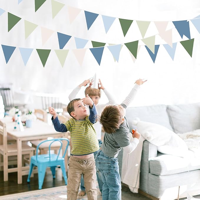 32Ft Blue Green Party Decorations Retro Blue Green Fabric Triangle Banner Flag Banner Pennant Garland Streamers for Graduation Hole in One Wedding Birthday Baby Shower Masters Golf Party Decoration