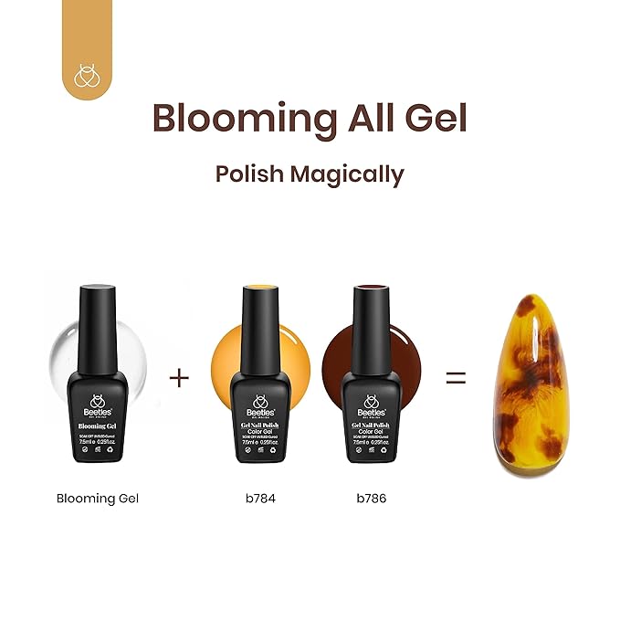 Beetles Fall Gel Polish with Blooming Gel - Amber Attraction 5 Colors Brown Gel Polish White Wine Fall Color Nail Polish Set Clear Blooming Polish Soak Off Uv Nail Art Gfit Set for Women