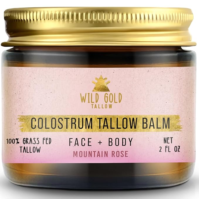 100% Grass Fed Tallow Balm with First Colostrum, Rose Oil & Emu Oil - Handmade in USA Whipped Beef Tallow for Face and Body, Beef Tallow for Skin Tallow Moisturizer (Mountain Rose) Scent