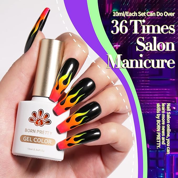 Born Pretty Neon Gel Nail Polish Set 6 Colors Halloween Luminous Glow in Dark Gel Polish Fluorescent Orange Hot Pink Blue Yellow Green Purple Gel Nail Polish Set 7ML