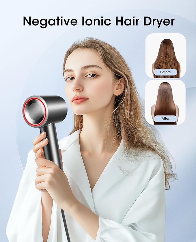 Travel Hair Dryer, 110000 RPM Professional High-Speed,Negative Ionic Care Hair Dryer with Smart Temperature Control for Fast Drying, Low Noise Thermo-Control Hair Dryer-RK200