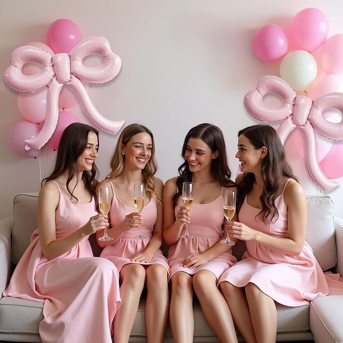 4 Pcs Light Pink Bow Balloons Bow Party Decorations for Girl Women Bow Birthday Decorations Giant Pastel Pink Bow Balloon for Graduation Baby Shower Bridal Wedding Decor Bachelorette Party Supplies
