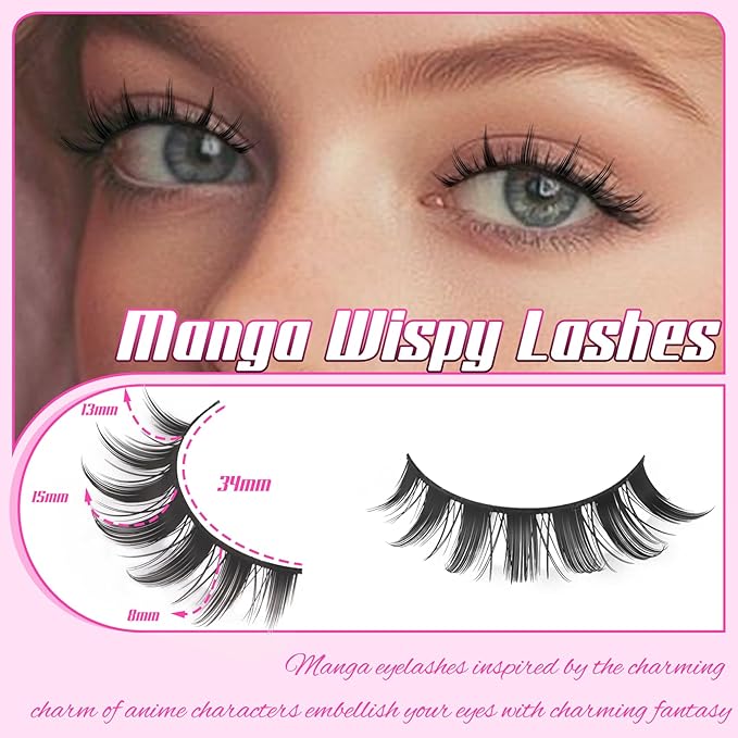 Veleasha Manga Lashes Spiky Natural Eyelashes Cosplay Anime False Eyelashes 14 Pairs 3D Lightweight 8-15mm Cotton Band Soft 100% Handmade Fairy Manhua Lashes (3D11)