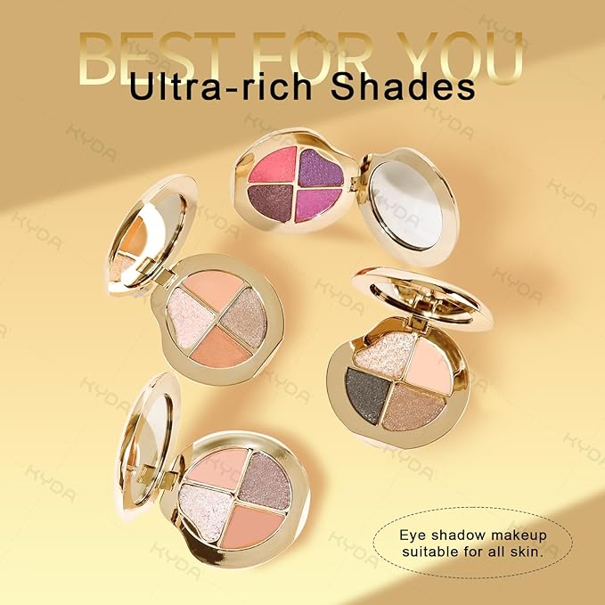 KYDA 4 Colors Eyeshadow Palette, Neutral Brown Matte Eyeshadow, Pearl Metallic Glitter Makeup Palette, High Pigment Pressed Powder Eyes Makeup for Old Women, Lasting Blendable, Orange Brown