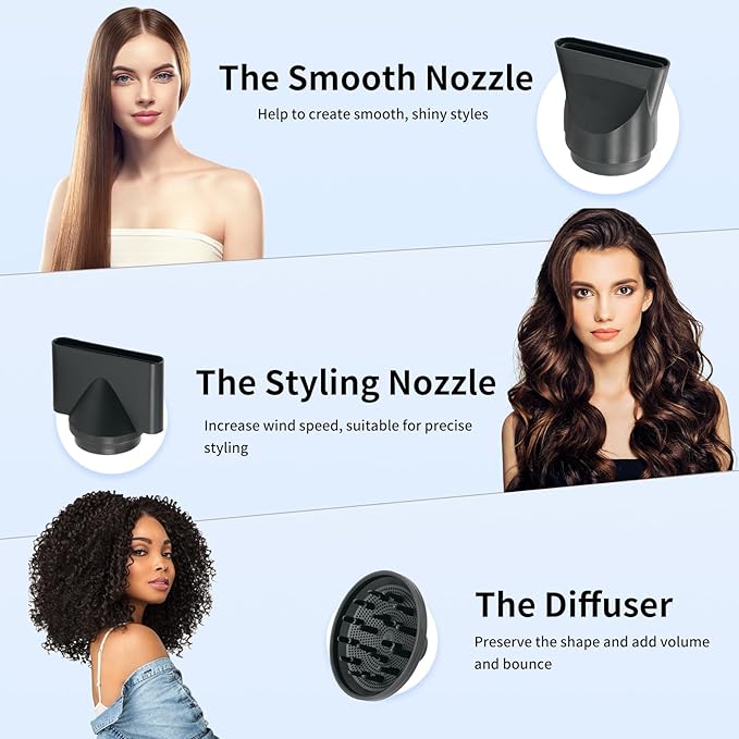 Portable Hair Dryer, 110,000 RPM Diffuser Hair Dryer, 400M Negative Ion, 6.5ft Cord, 4 Heat Settings & 3 Speed, Ionic Hairdryer with Concentrator Nozzle Diffuser for Curly Hair, for Women Men, Black