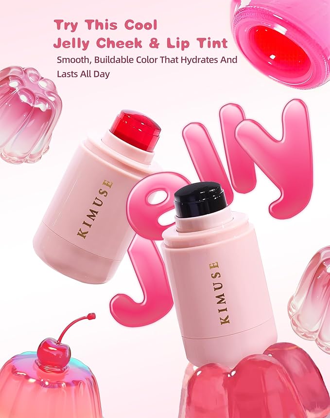 KIMUSE Jelly Cheek & Lip Tint, Watercolor Blush, Multi-Use Makeup, Tint for Cheeks, Lips & Eyes, Lightweight, Sheer & Buildable Color, Vegan Formula, Cruelty-Free