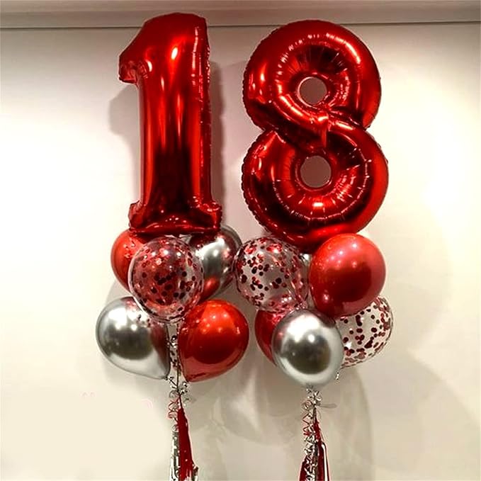 Red Foil Balloon Number 8 for Boys, 40'' Giant Self Inflating Number Balloons Set 0-9, Large Number 8 Helium Balloon for Girls Women 8th Birthday Graduation Anniversary Party Decorations Supplies