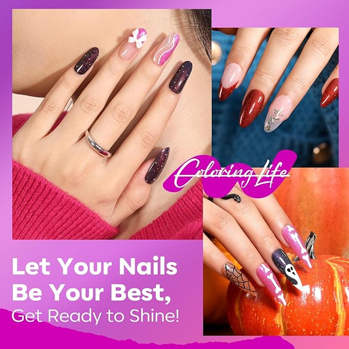 modelones Nail Polish Set 6 Colors, Christmas Red Green Glitter Quick Dry Mini Nail Lacquer Kit Winter Hot Pink Blue Purple Orange Holographic Sparkle Holiday Manicure Nail Art Gift for Women Girls