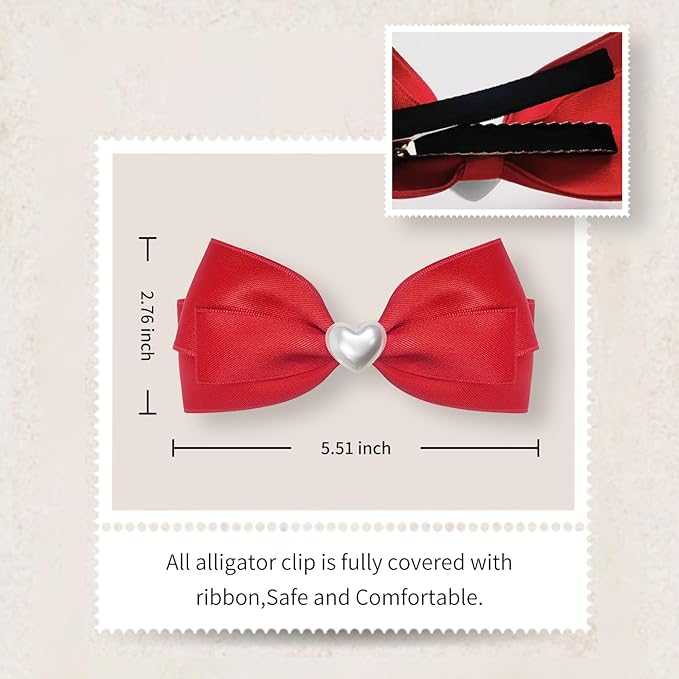 2pcs Red hair bows for girls, cute bow hair clips for women, red hair bow with alligator hair clip, christmas and valentines hair bows, hair accessories for girls