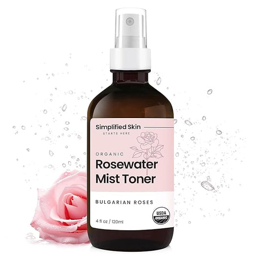 Rose Water Spray for Face & Hair – Pure USDA Organic Rosewater Toner – Refreshing Mist for Skin Care, Makeup & Locs – Natural Rose Scent, 4 Oz