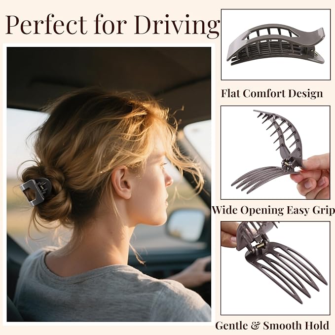 8 Pack Neutral Flat Hair Clips for Women – Large Glossy No-Slip Rectangle Claw Clips Thick & Thin Hair in Black, Blonde and Brown, Strong Hold Square Hair Accessories for Work or Daily Wear