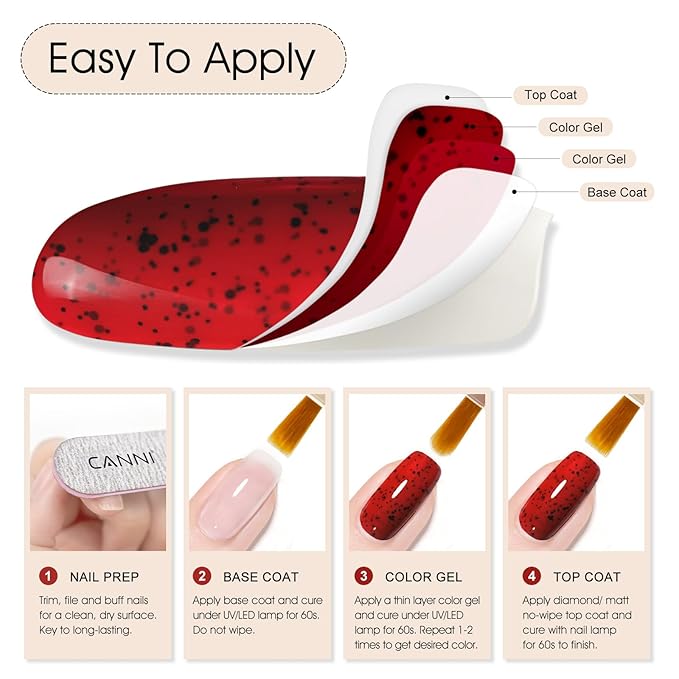 CANNI Wine Red Glitter Gel Polish – 9ML Sparkly Soak-Off UV/LED Gel Nail Polish for French Manicure, DIY or Salon Use