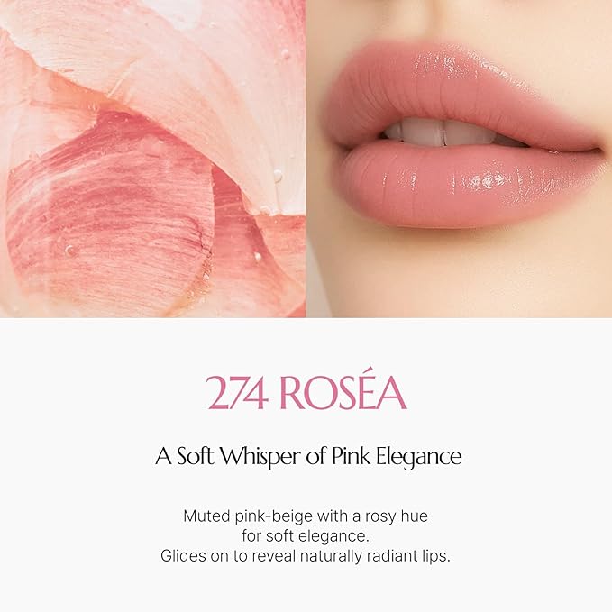 PARIS ROUGE de BIJOU Jewel Shine Lipstick – 274 ROSEA | Rosy Pink-Beige, Glossy Shine, Comfortable Hydration, Jewel Complex with Diamond • Ruby • Pearl Powders