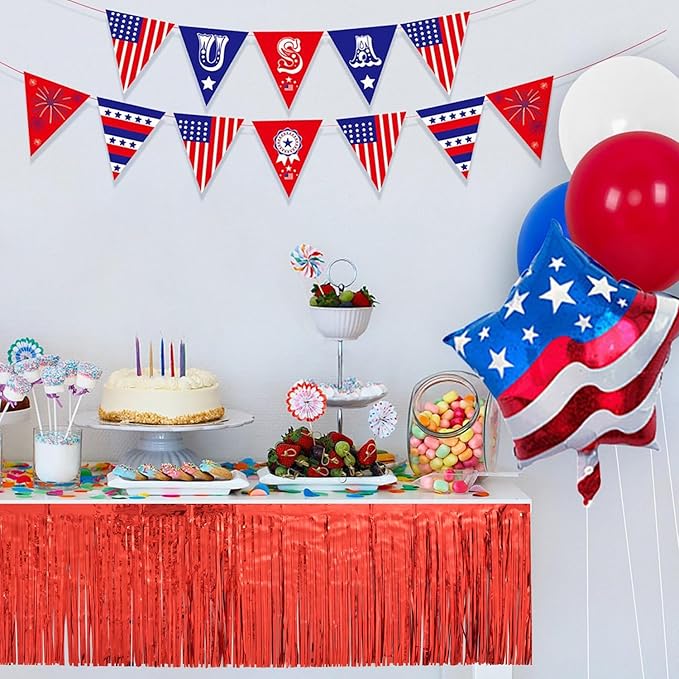 Red Birthday Decorations Tinsel Garland Parade Float Decorations for Trailer 4Pack 12FT Casino Theme Party Decorations Carnival Ceiling Fringe Banner Backdrop for Streamers Party Decorations