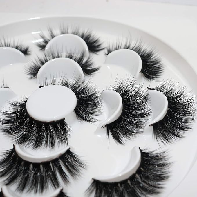 Veleasha Lashes 5D Faux Mink Lashes Fluffy False Eyelashes Volume Eye Lashes Wispy Fake Lashes Eyelashes Dramatic Look 7 Pairs Luxurious Handmade Fake Eyelashes Pack (5D01)